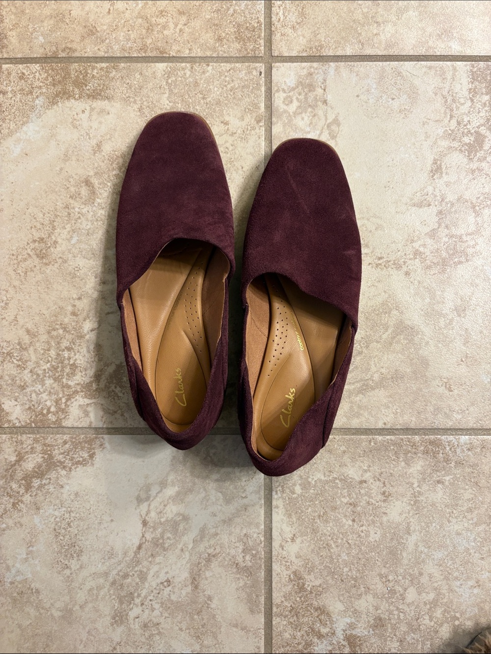 Clarks Wine Suede Slip-On Loafers